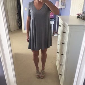 Blue and white striped shift dress