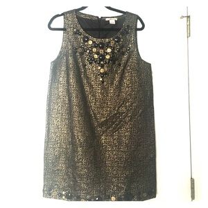 Embellished gold jacquard shift dress