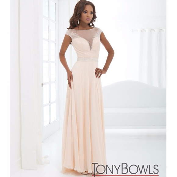 A-line gown with Sheer Neckline Tony Bowls Evening - Picture 1 of 6