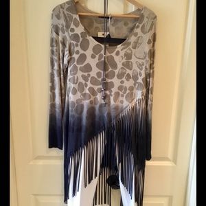 Hi/Low Fringed long sleeve top
