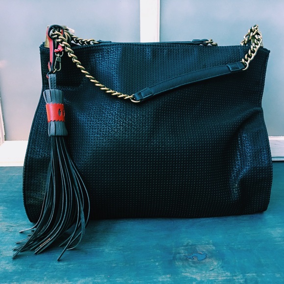 NWT - Black Perforated "Hobo" Bag