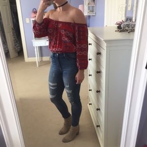 Patterned Off-Shoulder Crop Top