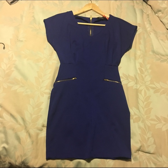 Blue dress with gold zippers