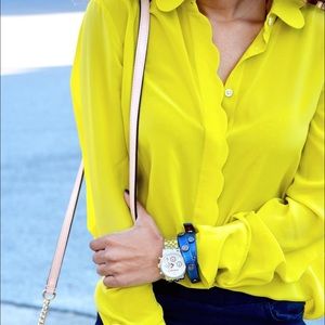 Yellow scalloped silk top