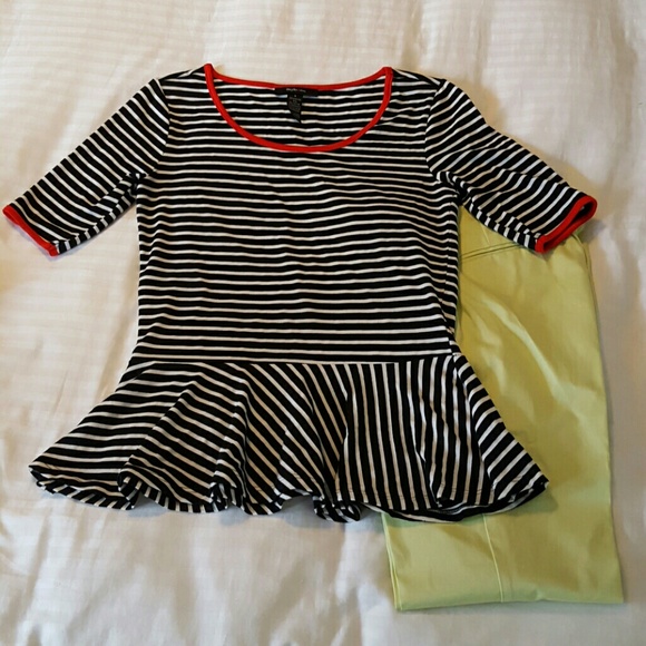 Darling Style & Co black/white striped peplum top