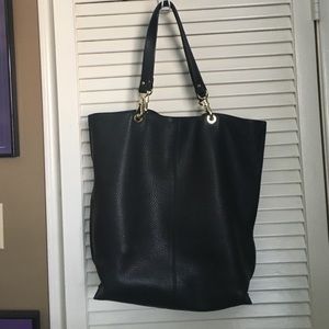 Black leather Brooks Brothers large tote