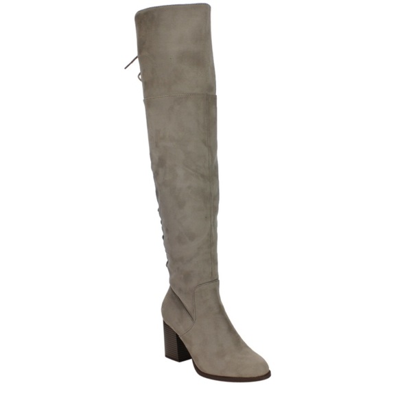 SmokedTaupe tie back over the knee thigh high boot - Picture 2 of 4