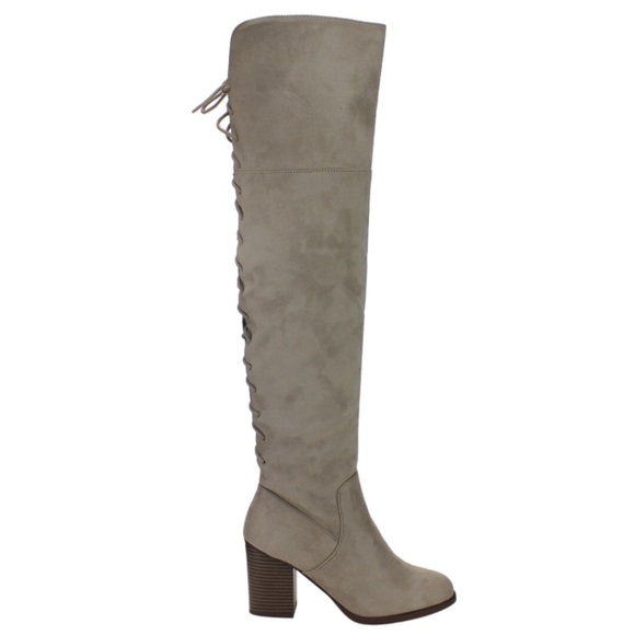 SmokedTaupe tie back over the knee thigh high boot - Picture 3 of 4