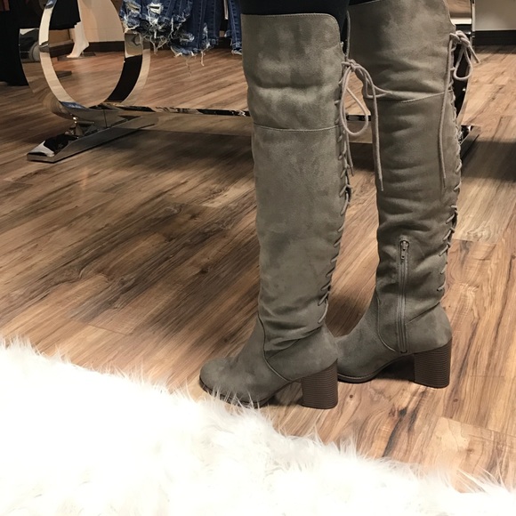 SmokedTaupe tie back over the knee thigh high boot - Picture 4 of 4