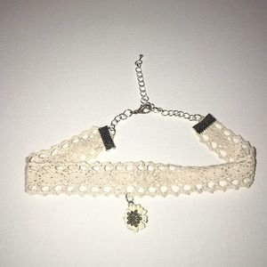 Crochet lace Choker with Antique Flower Charm