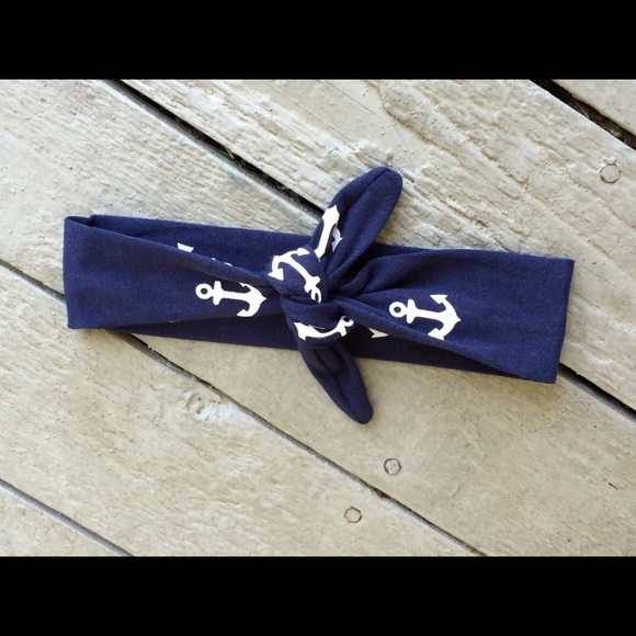 Girls Blue and White Anchor Headband