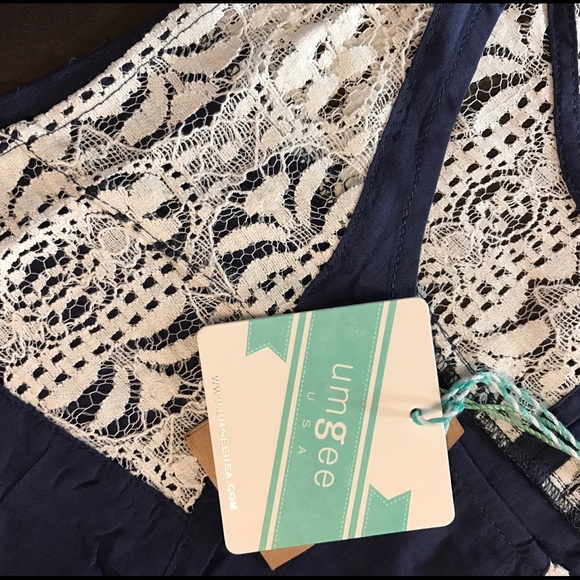 UMGEE Navy Boho Dress Lace White Sleeveless Tunic - Picture 3 of 4