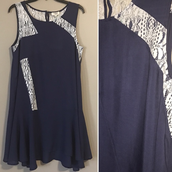 UMGEE Navy Boho Dress Lace White Sleeveless Tunic - Picture 2 of 4