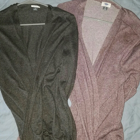 2 cardigans... dark gray and rose colored