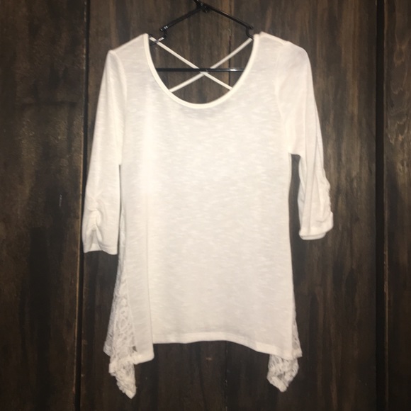 white cross back long sleeve shirt