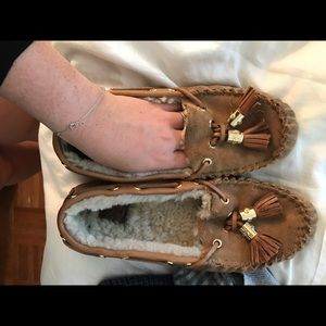 Tory Burch shearling lined moccasin slippers