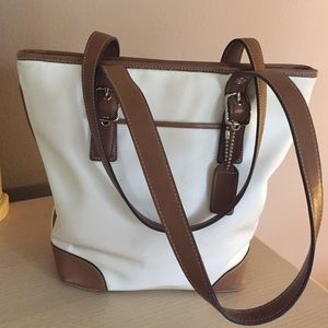 COACH Nylon bag with leather trim. Cream color.
