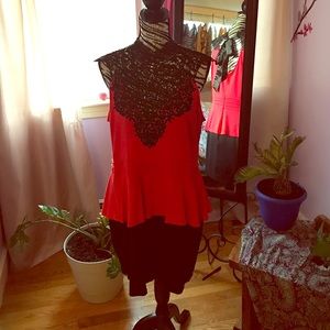 Red and black lace peplum dress