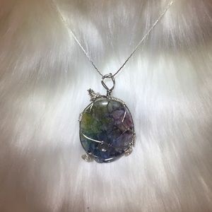 Unique Druzy Geode Agate Oval Wire Wrap necklace