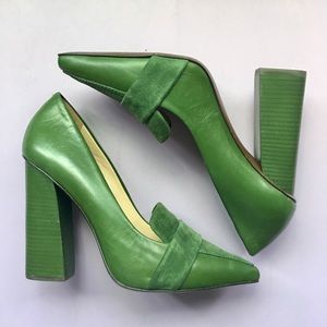 NEW!! TORY BURCH ROBIN GREEN LEATHER/SUEDE PUMP 9M