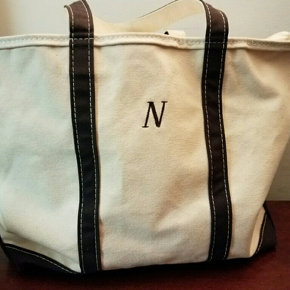 L.L. Bean Bags | Large Ll Bean Canvas Tote Bag N Monogram | Poshmark