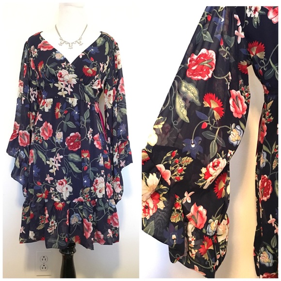 Betsey Johnson Dresses & Skirts - 🎉SALE🎉 BJ Floral Kimono Dress Bell Sleeves