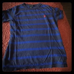 Boys Navy and Blue Striped Polo Tee