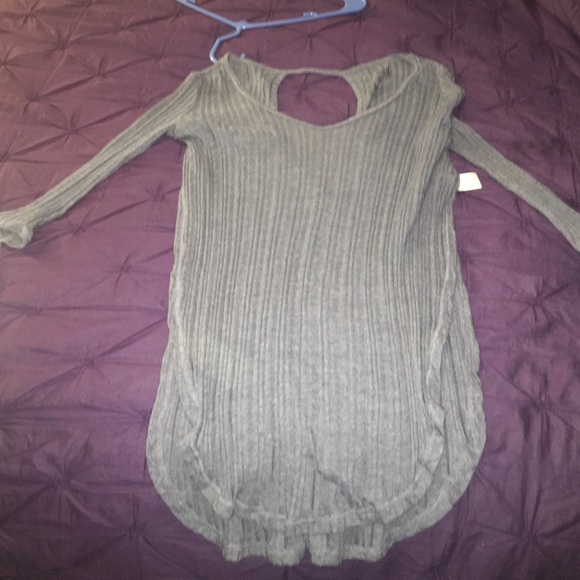blue grey tunic with cutout in back