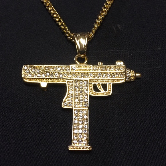 Gold Plated Gun Pendant and Necklace