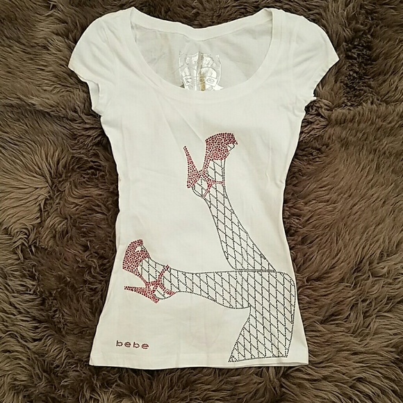 $$ Final price! Bebe white rhinestone t-shirt $$