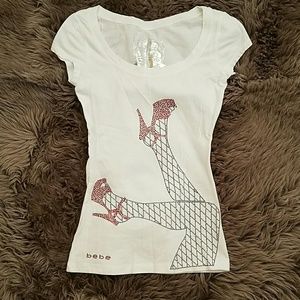 $$ Final price! Bebe white rhinestone t-shirt $$