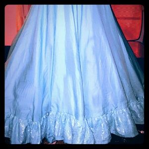 Vintage aqua blue handmade floor length full skirt