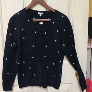 Talbots cardigan sweater: Navy with silver dots