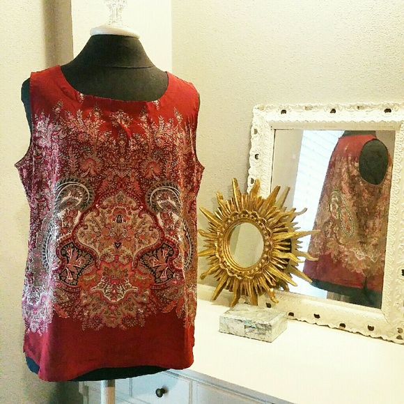 Talbots Red Paisley Sleeveless Blouse