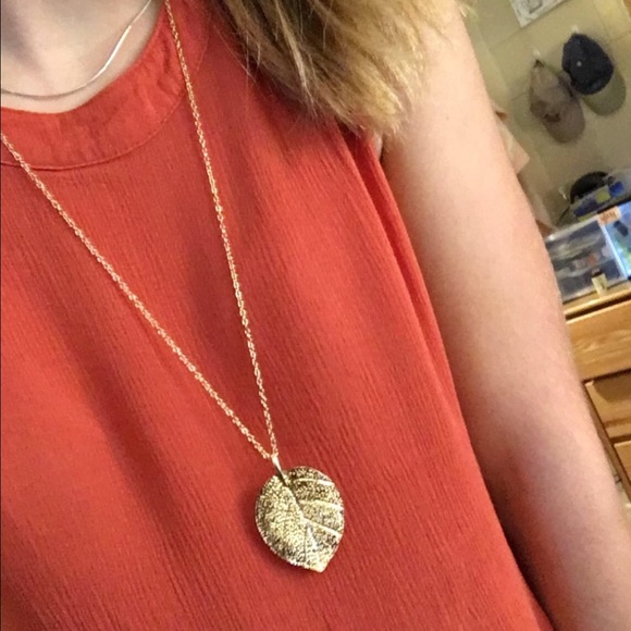 Gold Plated Leaf Long Section Pendant Only