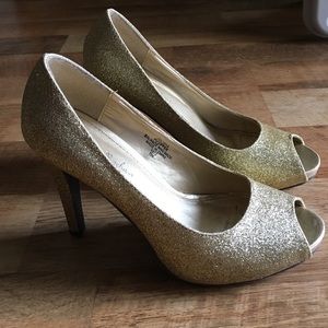Gold glitter heels