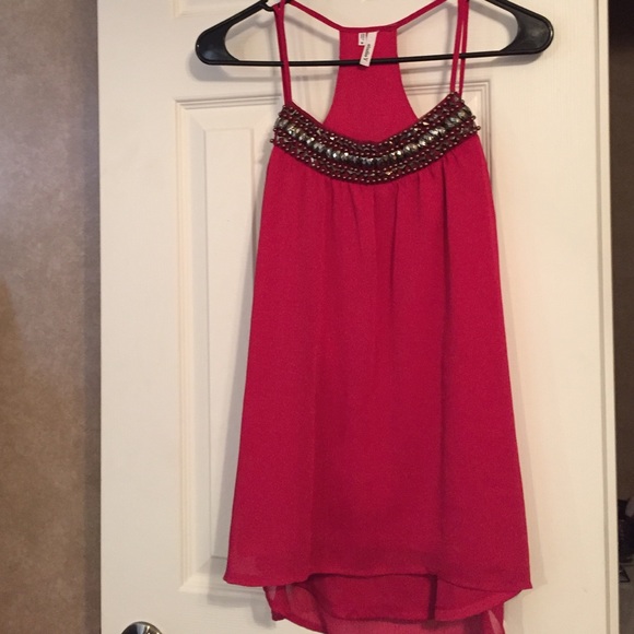 Pink tank with jeweled neckline
