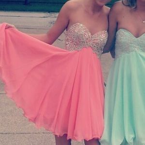 Evenings by Allure, above knee, peach dress