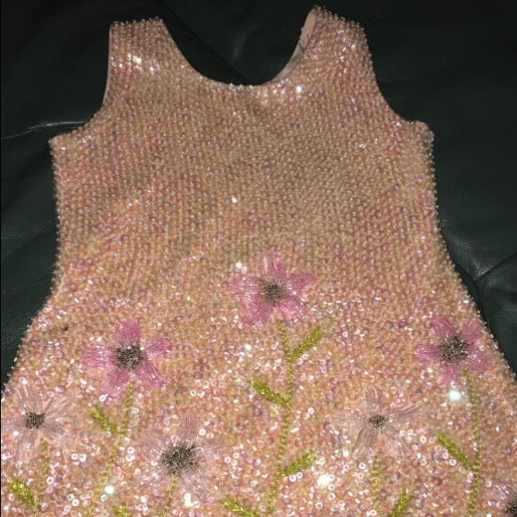Pink sequin dress with beaded flowers