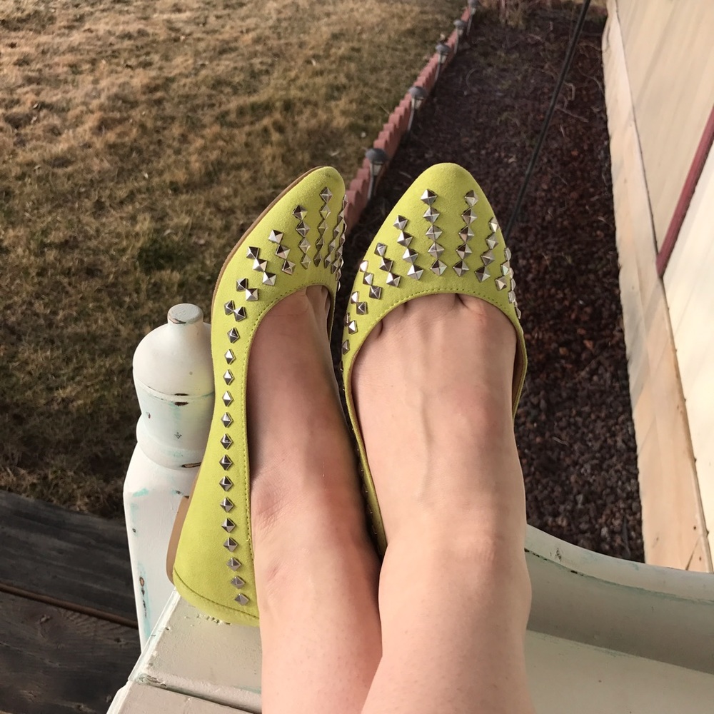 Studded green flats