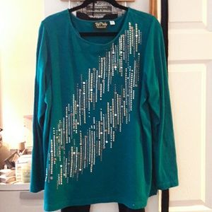 Bob Mackie teal sequined sweater