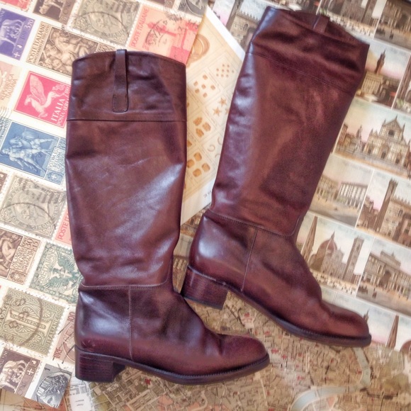 Vintage 1990's Sesto Meucci Brown Italian Leather Riding Boots, Size 9