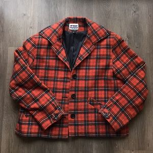 Orange and teal flannel coat