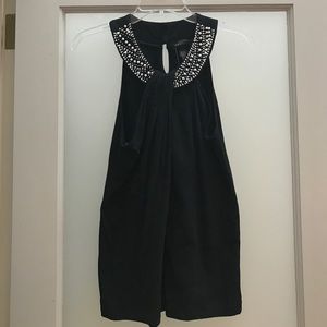 NWT black racerback tank with pearl detail at neck