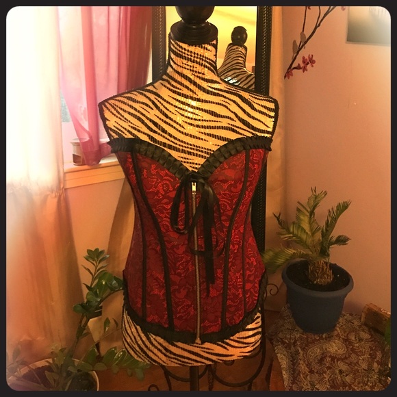 Red and black corset