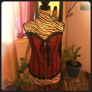 Red and black corset