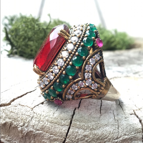 Vintage Turkish sterling and brass cocktail ring - Picture 3 of 6