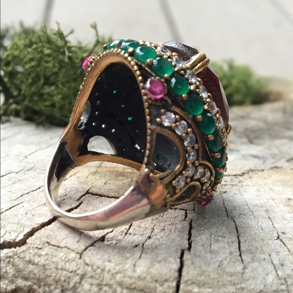 Vintage Turkish sterling and brass cocktail ring - Picture 4 of 6