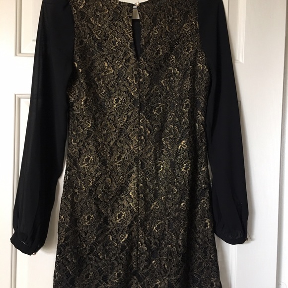 Long sleeve black and gold lace dress - Picture 2 of 3