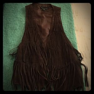 Brown fringe vest